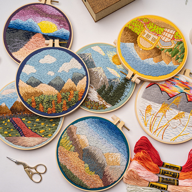 Embroidery Pashmina - DIY Landscape Embroidery Set Needlework Hoop