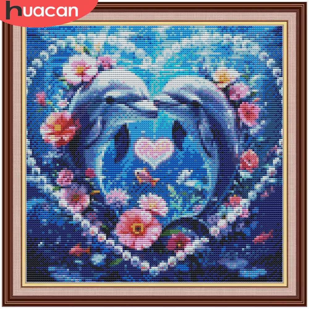 Embroidery Daisy Flower - HUACAN Cross Stitch Sets Dolphin Animal