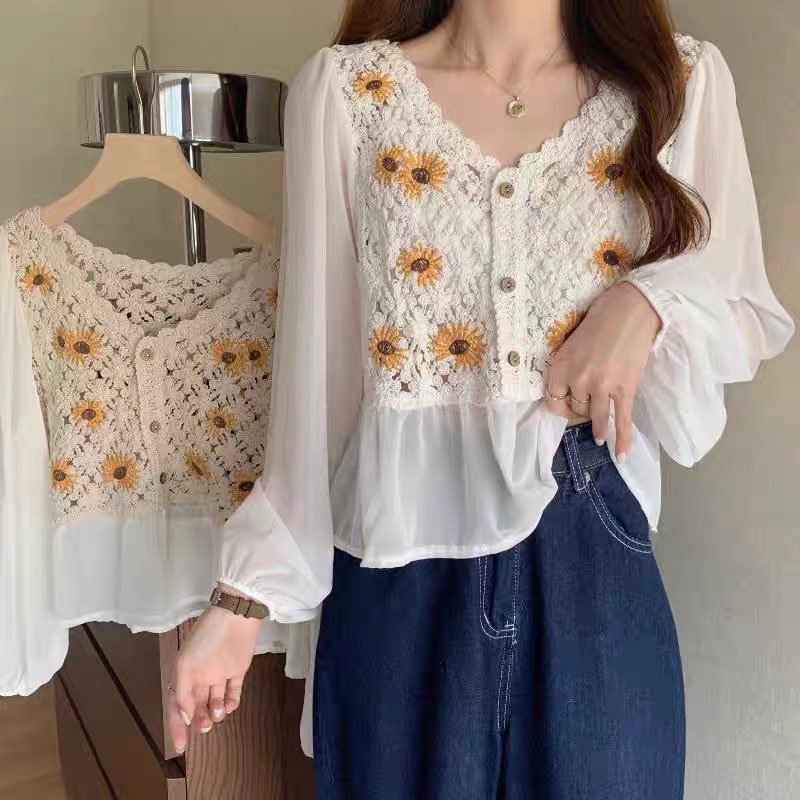 Crochet Top Chiffon Flower Emb – Embroidery Daisy Flower Bewertung und Preis