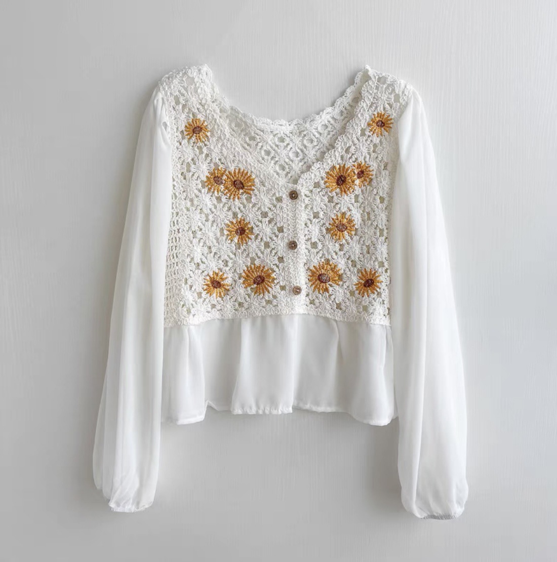 Crochet Top Chiffon Flower Emb – Embroidery Daisy Flower Bewertung und Preis