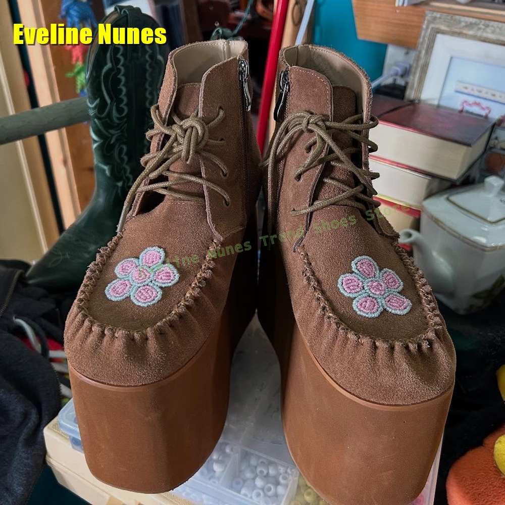 Brown Flower Embroidery Platfo – Embroidery Print Bewertung und Preis