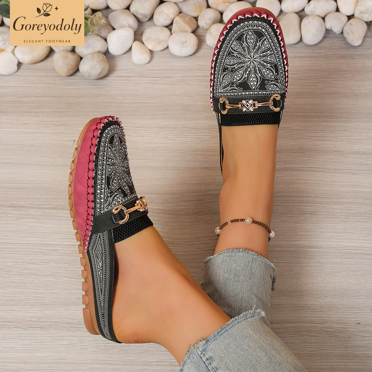Goreyodoly women mule flats rh – Embroidery Print Bewertung und Preis