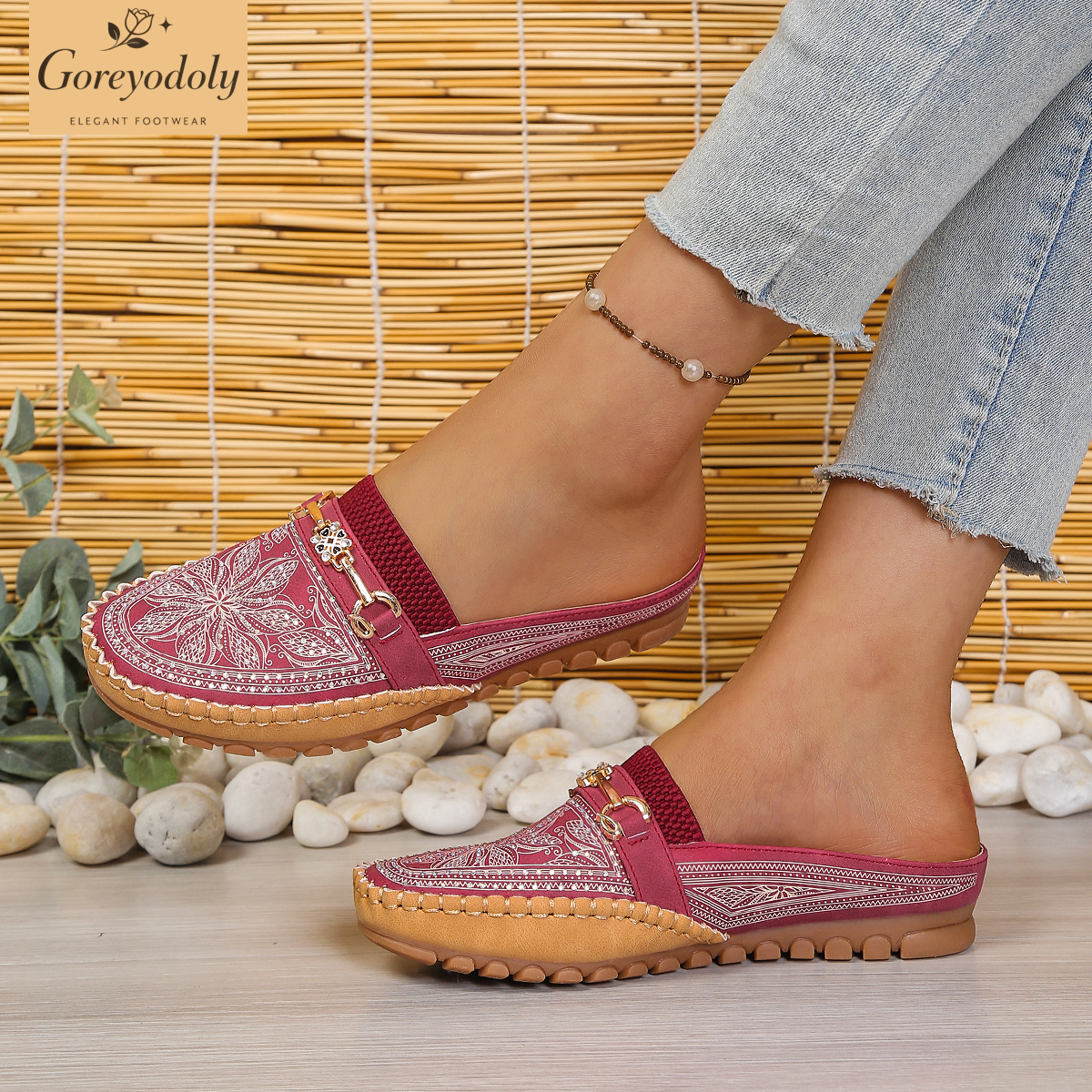 Goreyodoly women mule flats rh – Embroidery Print Bewertung und Preis