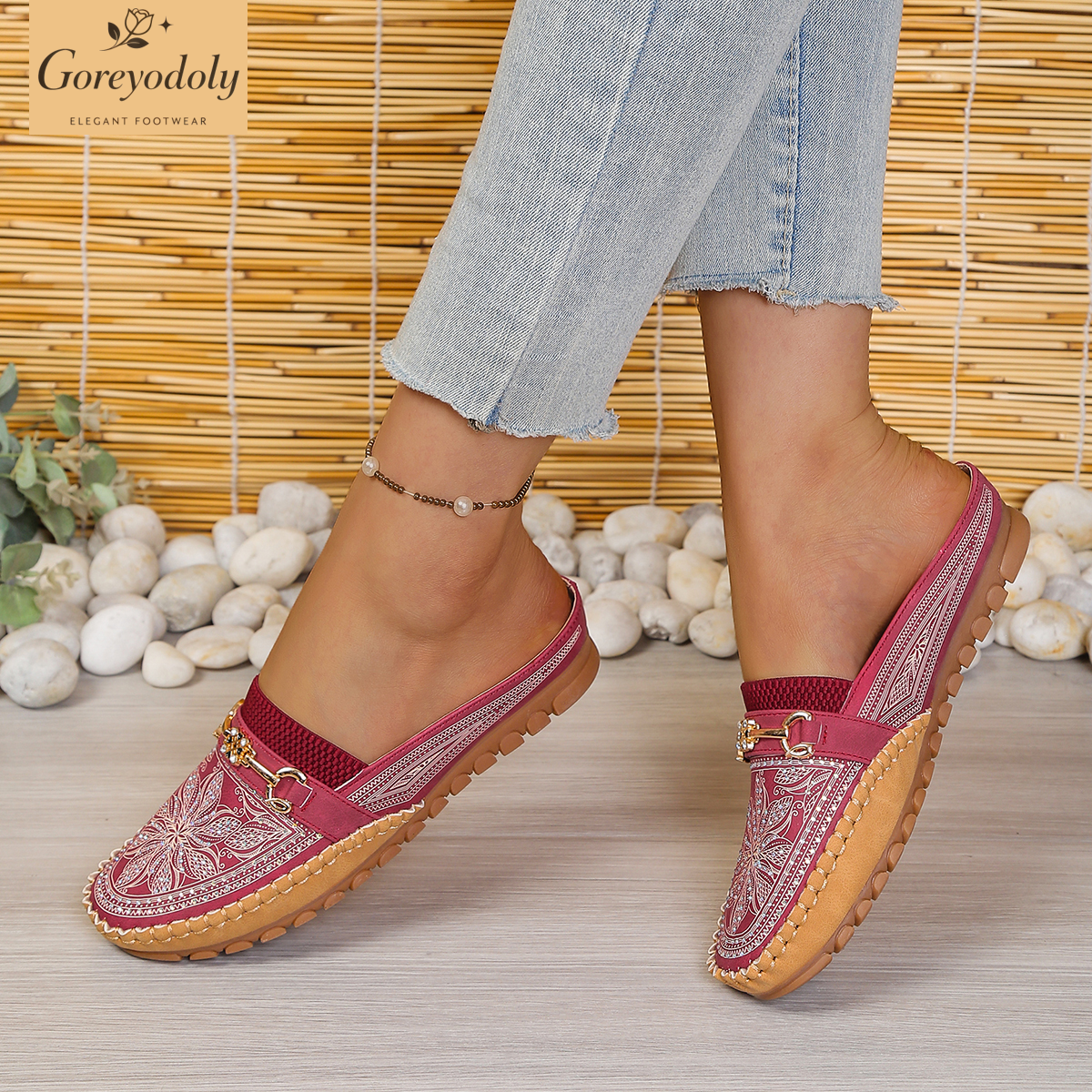 Goreyodoly women mule flats rh – Embroidery Print Bewertung und Preis