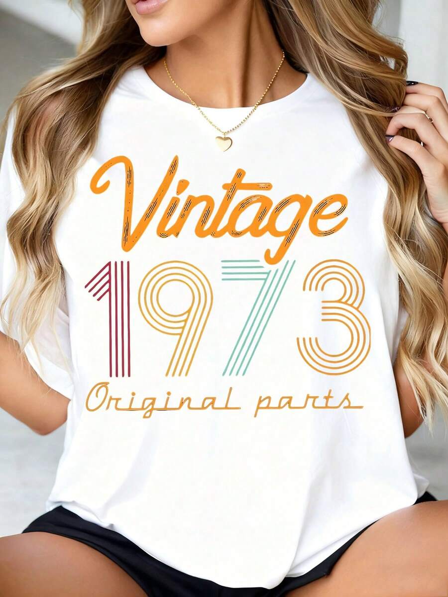 Vintage Retro Black Tee For Wo – Embroidery Letter Bewertung und Preis