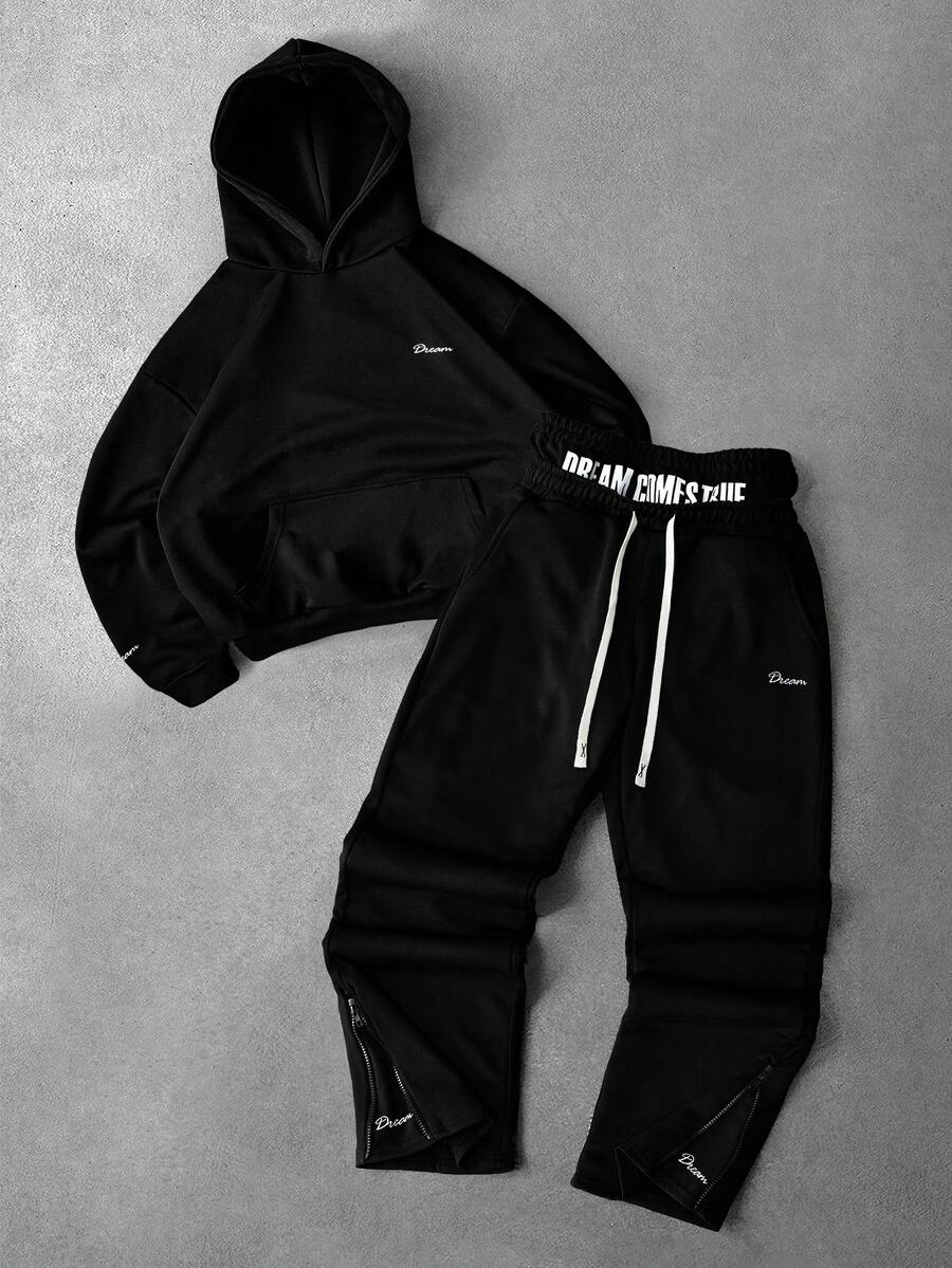 Men Black Hoodie And Joggers S – Embroidery Letter Bewertung und Preis