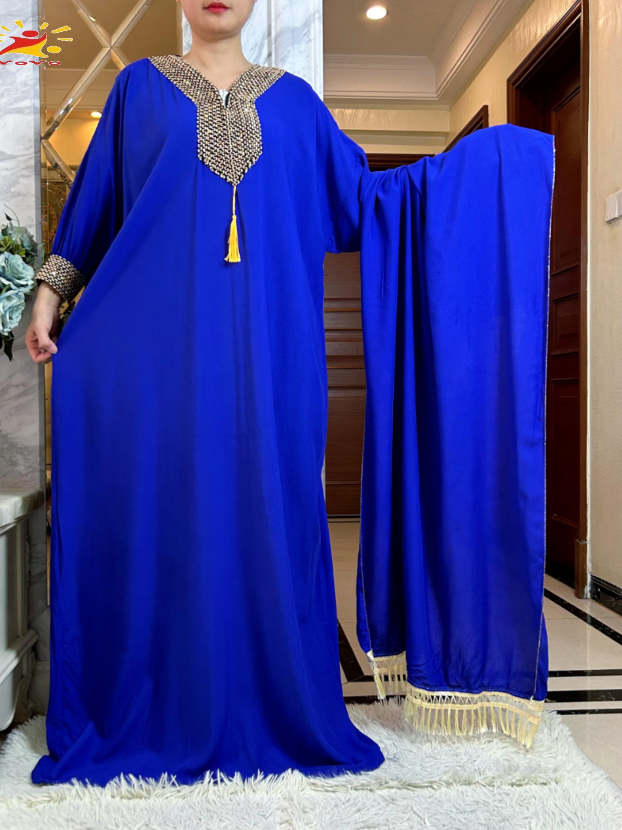 2025New Muslim Women Long Slee – Embroidery Pashmina Bewertung und Preis
