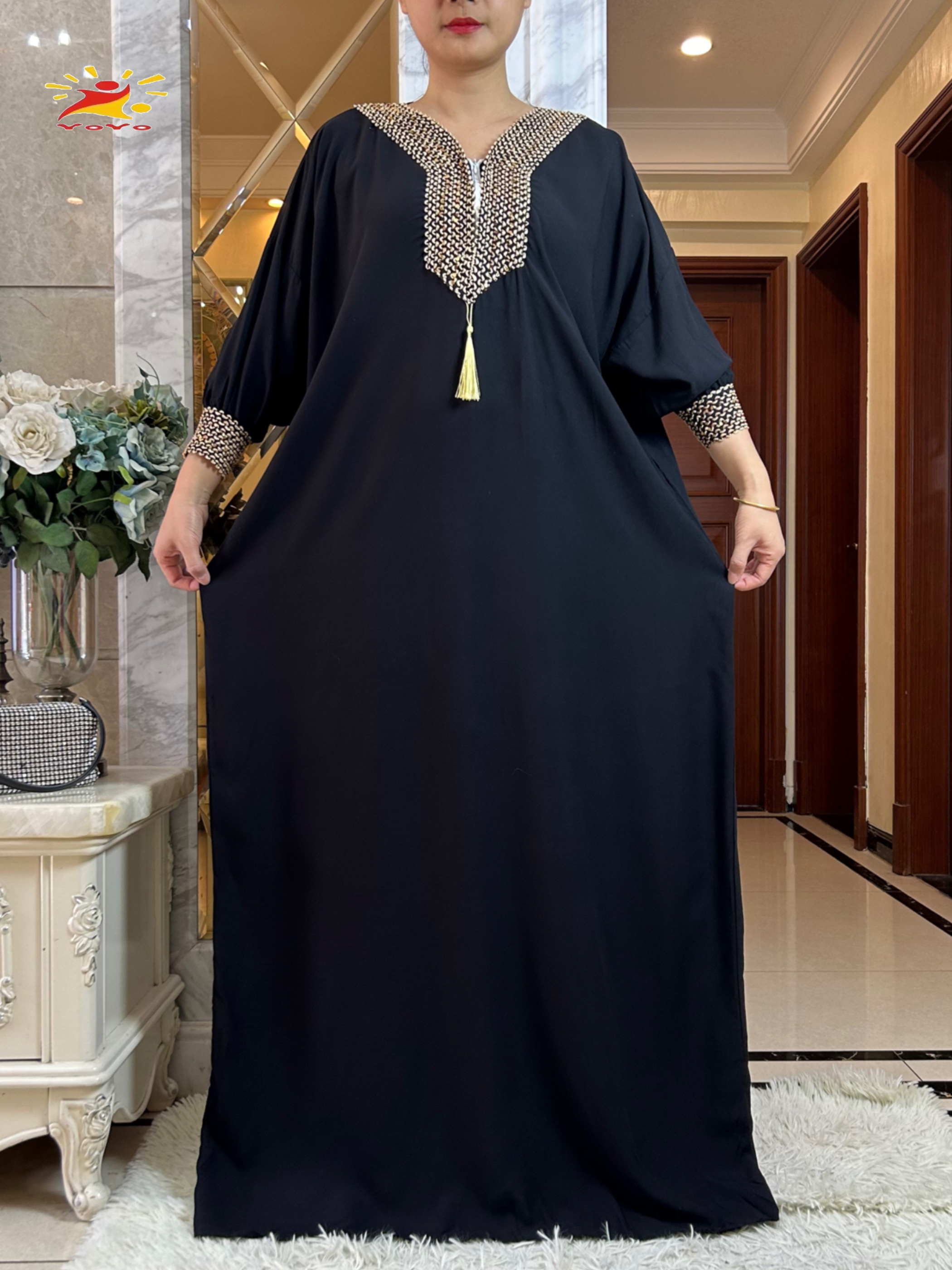 2025New Muslim Women Long Slee – Embroidery Pashmina Bewertung und Preis