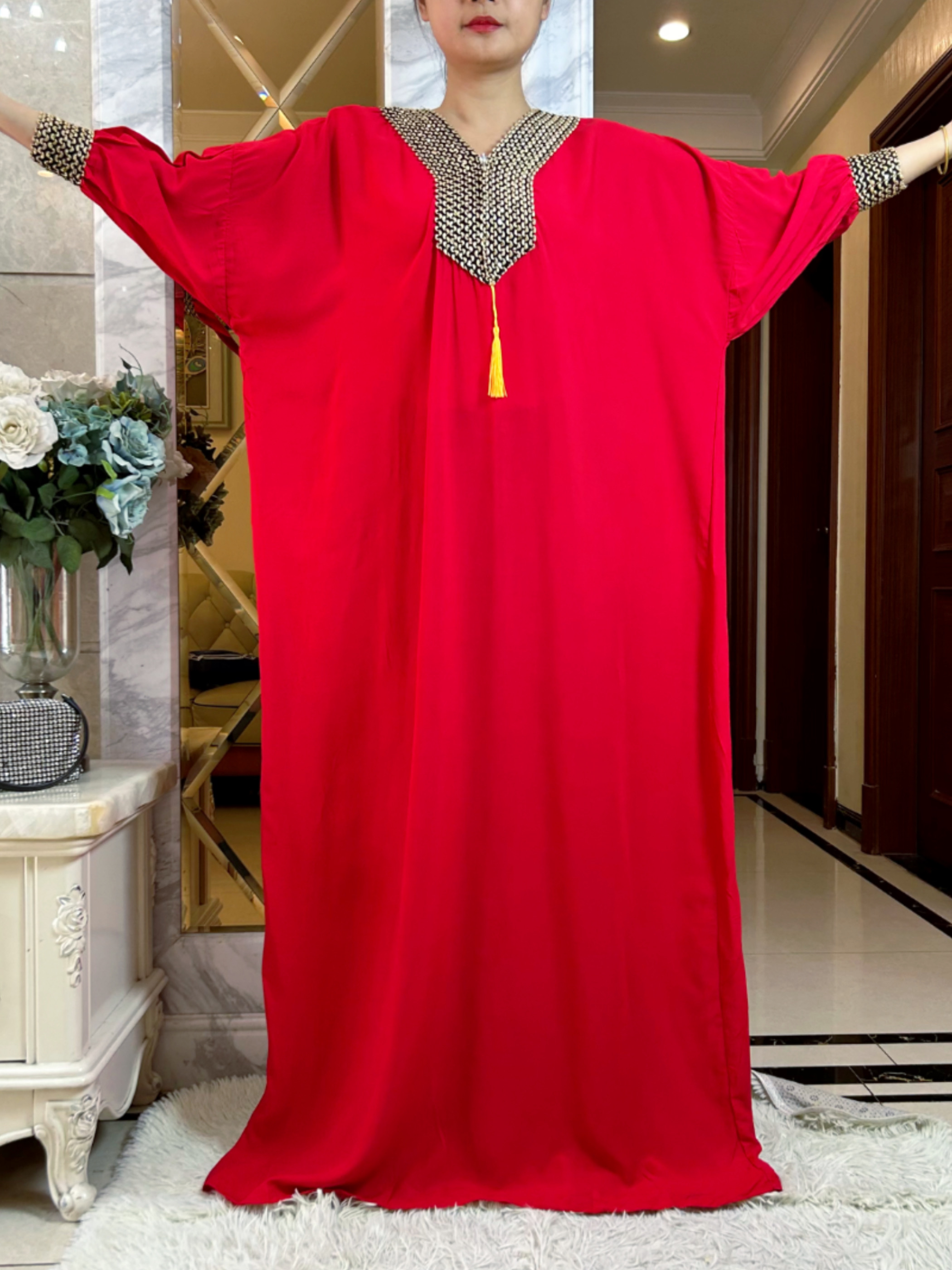 2025New Muslim Women Long Slee – Embroidery Pashmina Bewertung und Preis