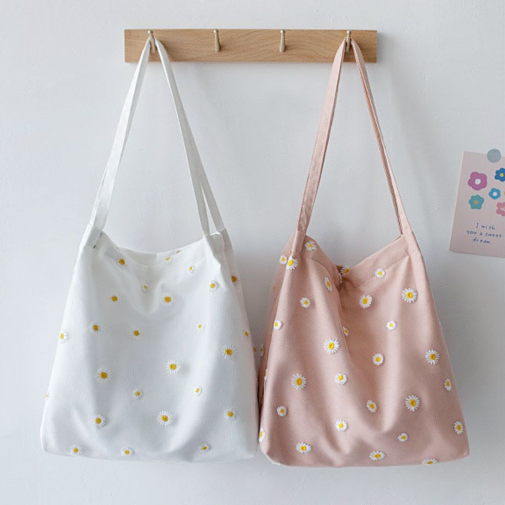 Women Canvas Bags Girls Shoppi – Embroidery Daisy Flower Bewertung und Preis