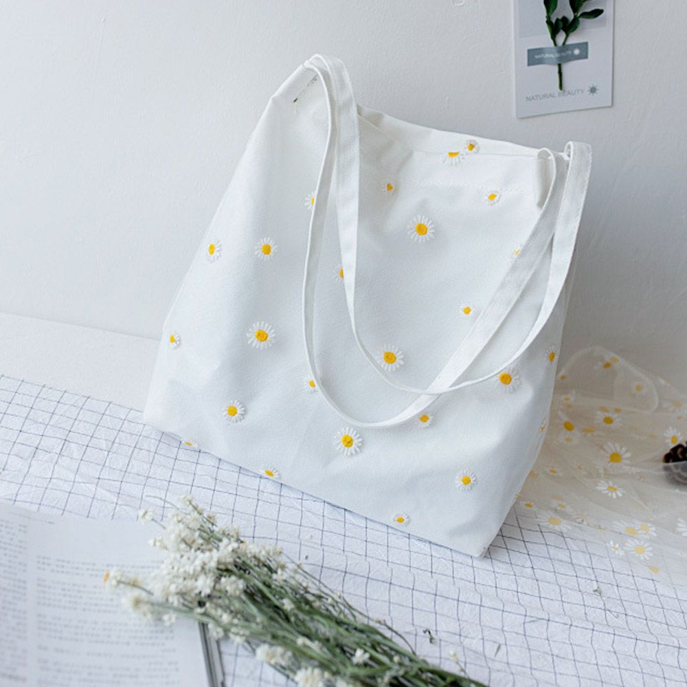 Women Canvas Bags Girls Shoppi – Embroidery Daisy Flower Bewertung und Preis