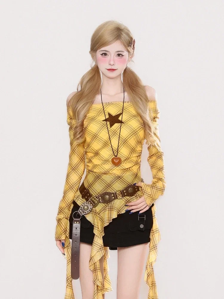 Y2K Plaid Slash Neck Vintage T – Embroidery Origin Bewertung und Preis