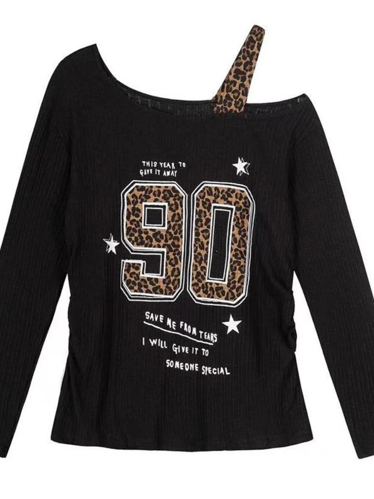Y2K Patchwork Leopard Print T- – Embroidery Print Bewertung und Preis