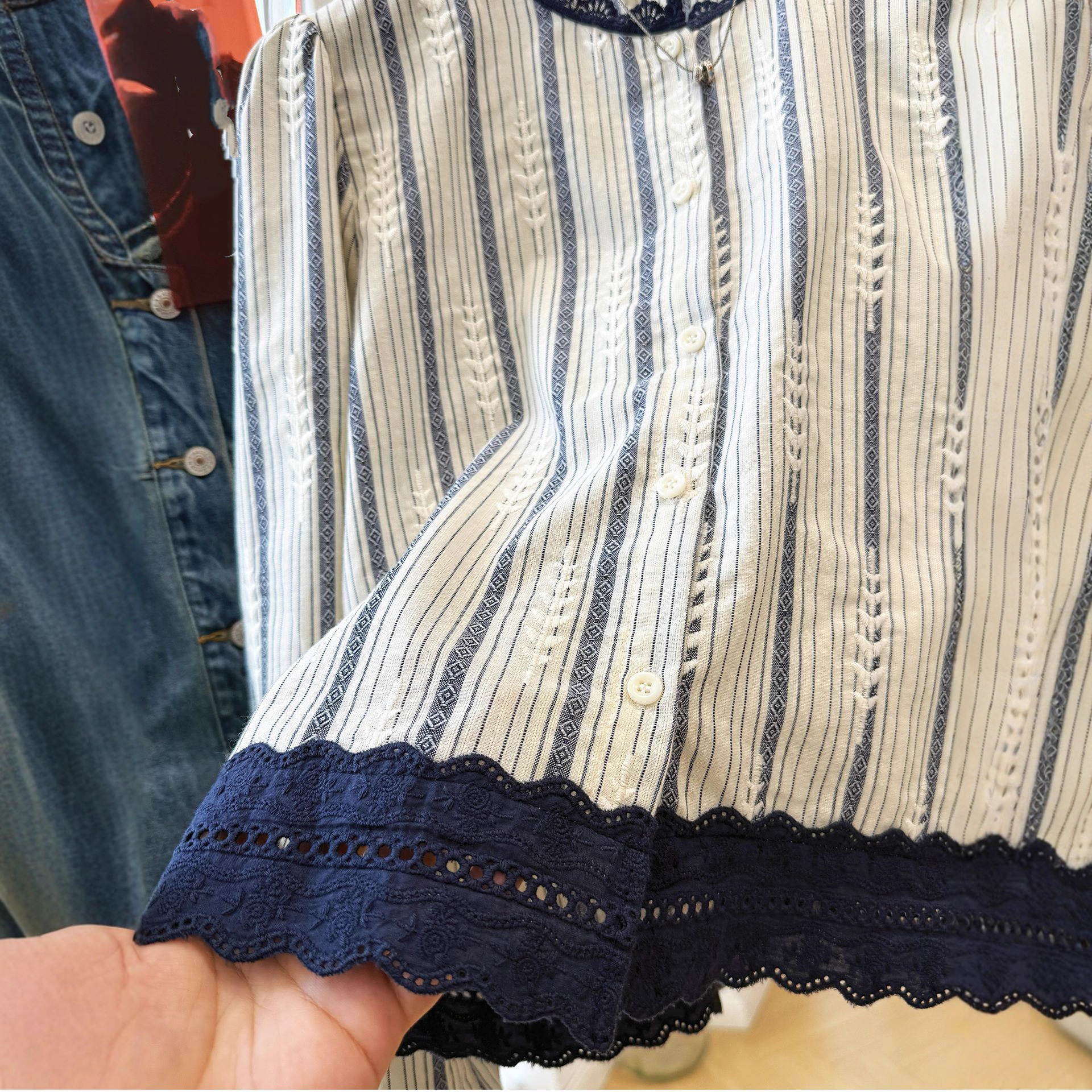 Women's Striped Lace Trim Blou – Embroidery Origin Bewertung und Preis